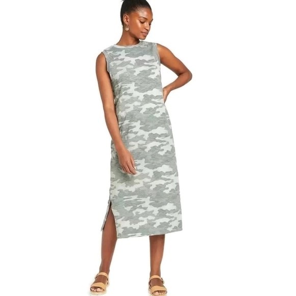 Universal Thread Green Camo Sleeveless Double Slit Maxi Dress (XS) - Picture 1 of 9